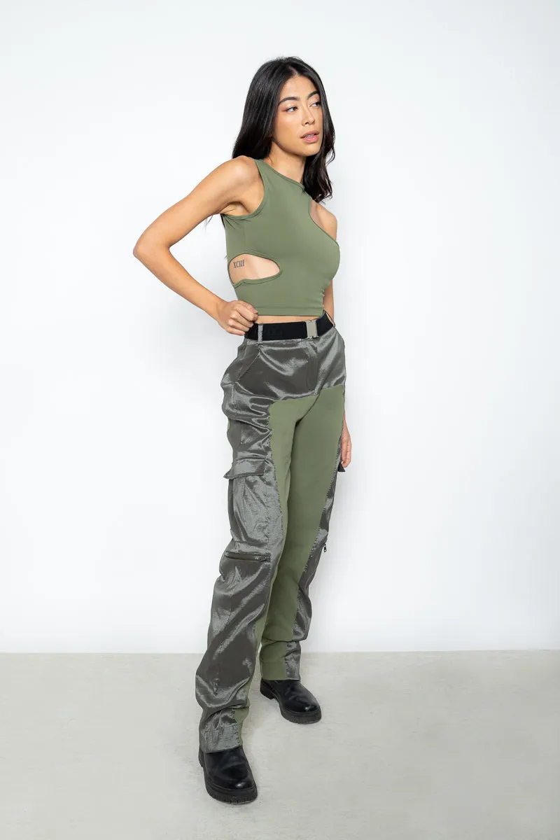 Blusa Vida cropped com recortes assimétricos em malha block -  Verde
