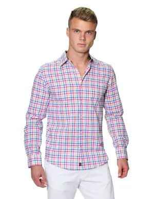 Camisas Para Hombre Manga Larga Cuadros Tipo Lino Slim Fit B31304 Rosa