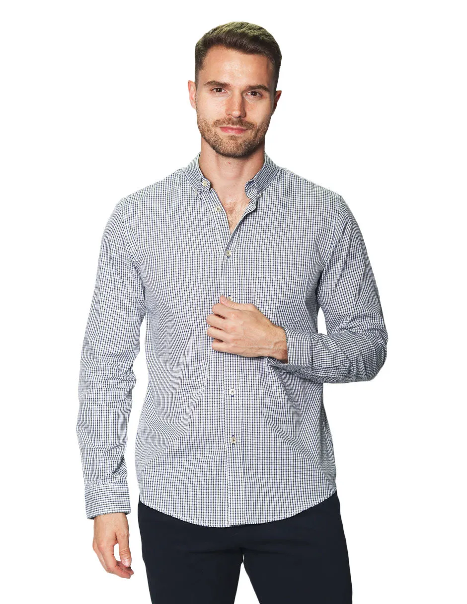 Camisas Para Hombre Manga Larga Micro Cuadros B45212 Olivo