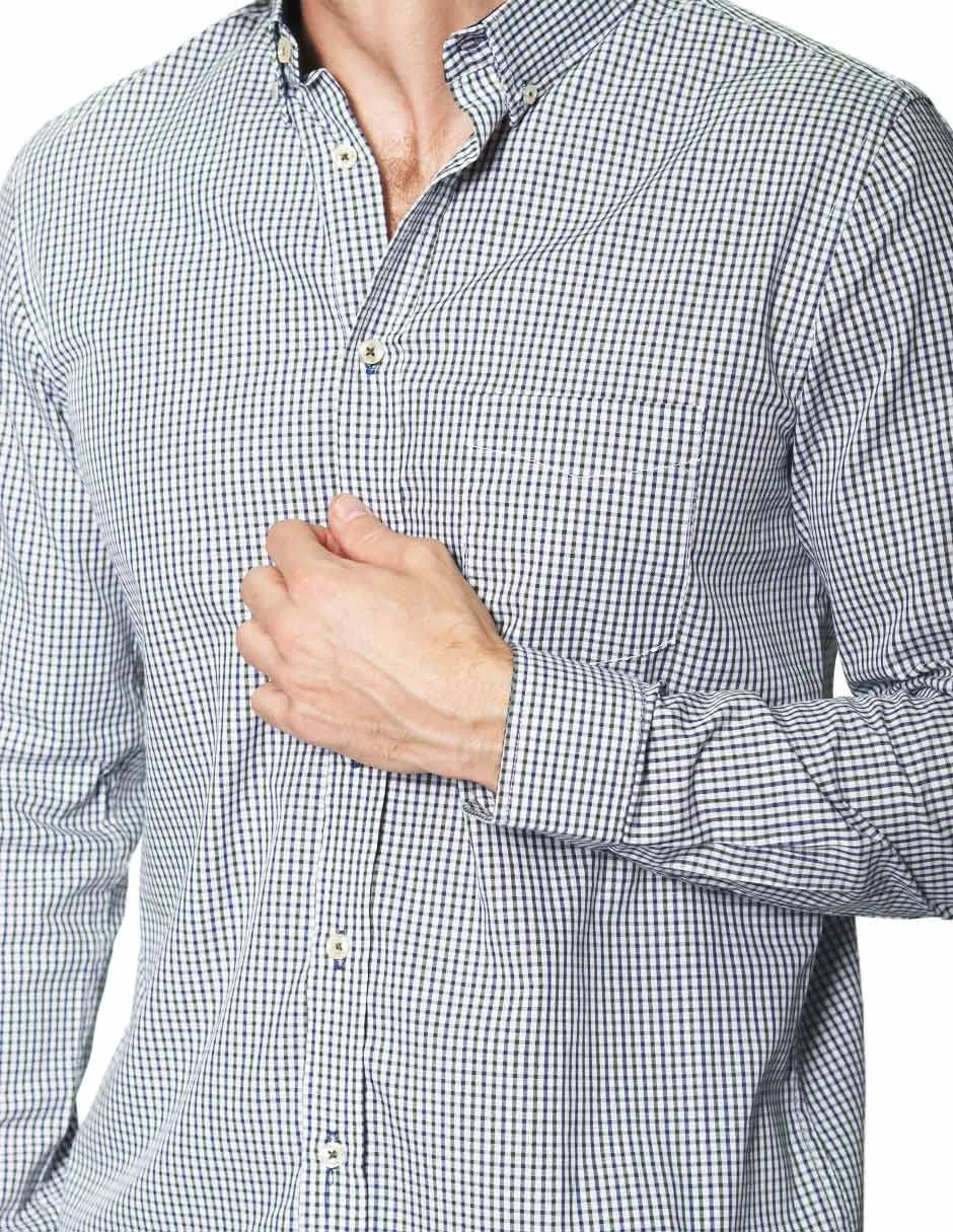 Camisas Para Hombre Manga Larga Micro Cuadros B45212 Olivo